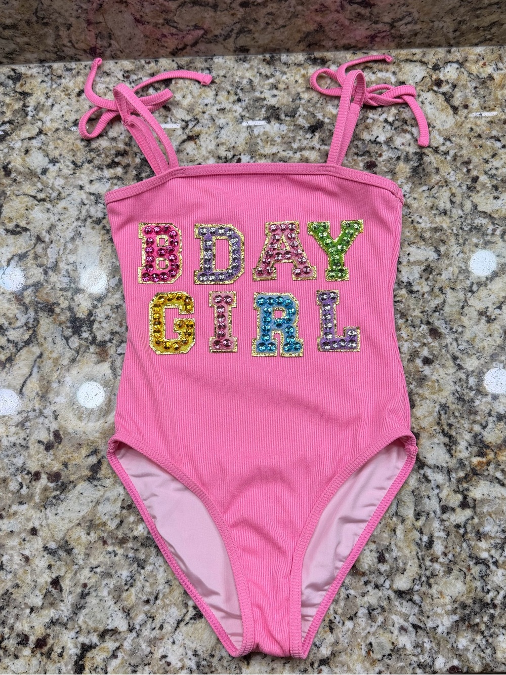 Lola and The Boys Pink Birthday Girl Gem "BDAY GIRL" One-Piece Swimsuit